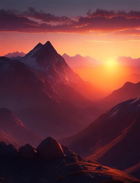 Premium Ai Image Beautiful Sunset Over The Mountains