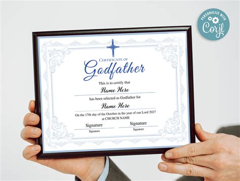 Godfather Certificate Template Printable Editable Godfather