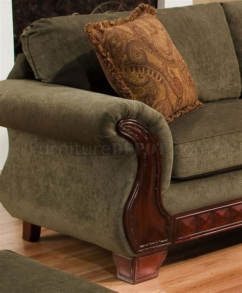 green fabric traditional sofa loveseat set wcarved wood