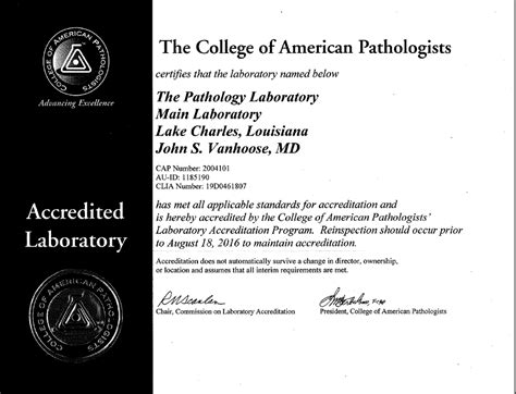 Lab Certifications The Pathology Laboratory Lake Charles La