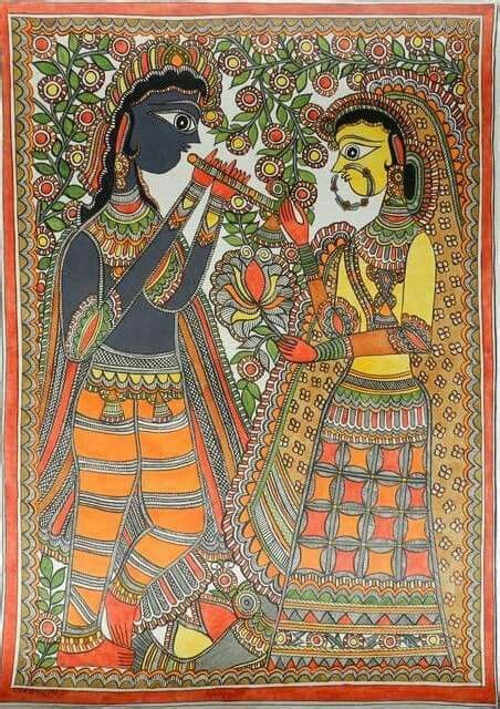 Madhubani Radha Krishna Devine Love Madhubani Art Madhubani Painting Krishna Painting Folk