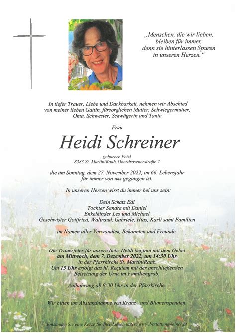 Heidi Schreiner Bestattung Leiner Eu
