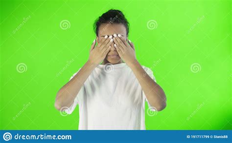 the language of signs the girl closes her eyes she does not want to see stock image image of