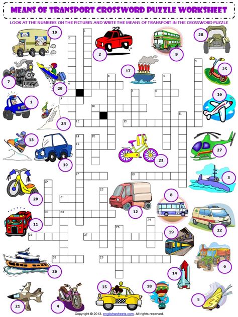 A method to create lace 19. means of transport criss cross crossword puzzle vocabulary ...