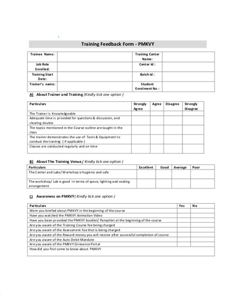Free 17 Sample Training Feedback Forms In Pdf Ms Word Excel