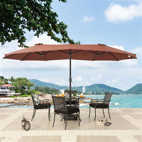 Costway 15 Ft Steel Market Patio Umbrella In Tan With Double Sided