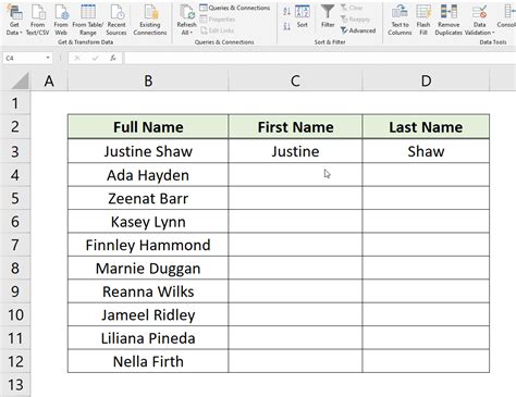 How To Separate Names In Excel Split First And Last Name