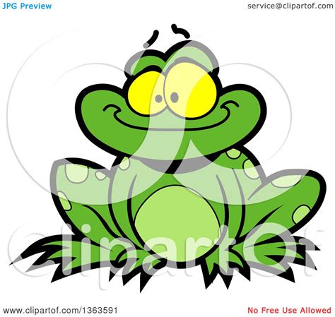 Clipart Of A Cartoon Happy Green Frog Sitting And Smiling