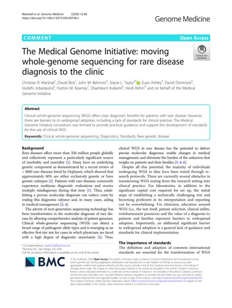 Pdf The Medical Genome Initiative Moving Whole Genome Sequencing For