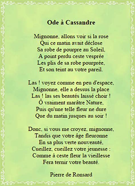 Ode à Cassandre Pierre De Ronsard