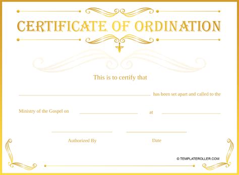 Ordination Certificate Template Gold Download Printable Pdf
