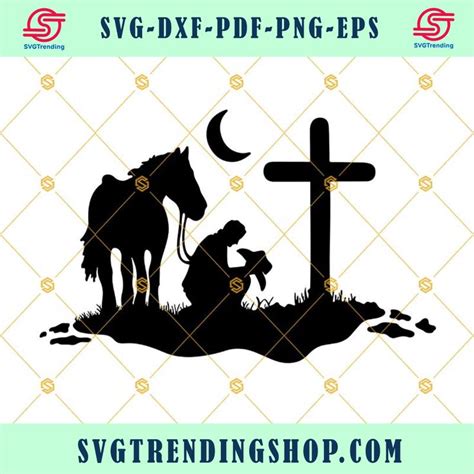 Praying Cowboy Memorial Svg Cowboy Kneeling Svg Memorial Cross Svg In