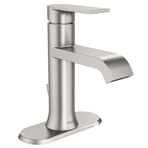 Brushed nickel single hole bathroom faucet. Photo of product