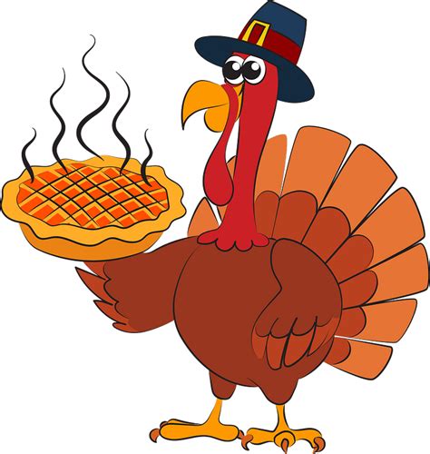 Thanksgiving Turkey In Pilgrim Hat Serving Hot Pumpkin Pie Clipart