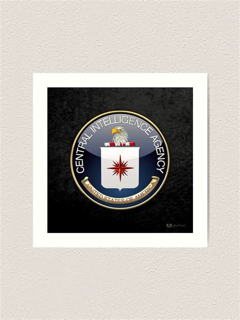 Central Intelligence Agency Cia Emblem 3d On Black Velvet Art Print