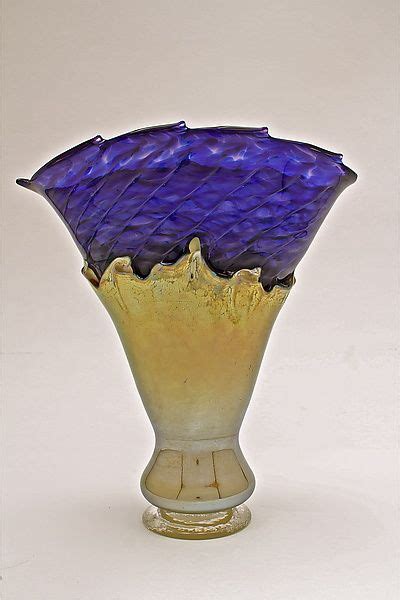 Purple And Silver Blue Optic With Yellow Iris Overlay Dierk Van Keppel Art Glass Vase Artful