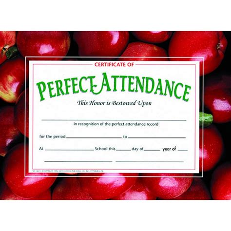 Hayes Perfect Attendance Certificate 11 X 8 12 Inches Paper Pack Of