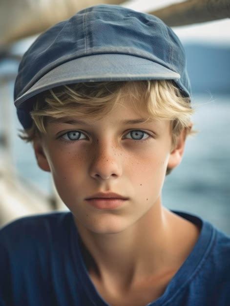 Premium Photo Close Up Of Curious Blond Boy With Blue Eyes Looking At