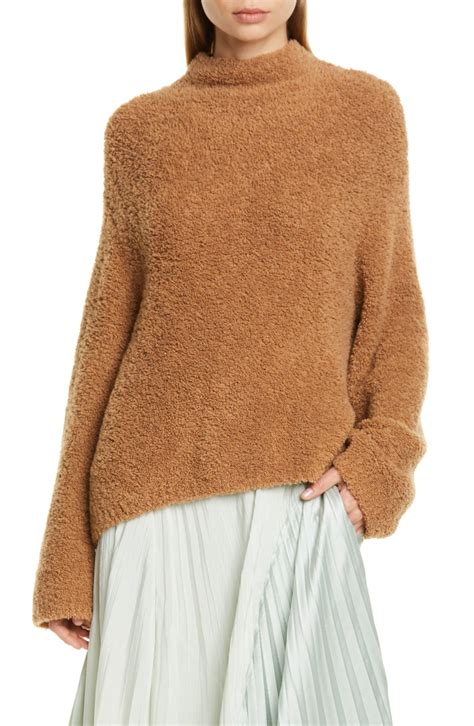 Vince Teddy Wool And Cashmere Blend Funnel Neck Sweater In Brown Save