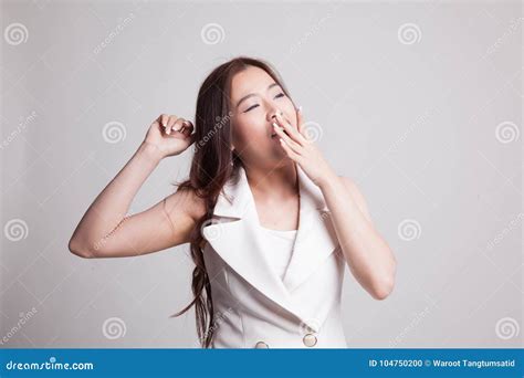 Sleepy Young Asian Woman Yawn Stock Photo Image Of Restless Studio