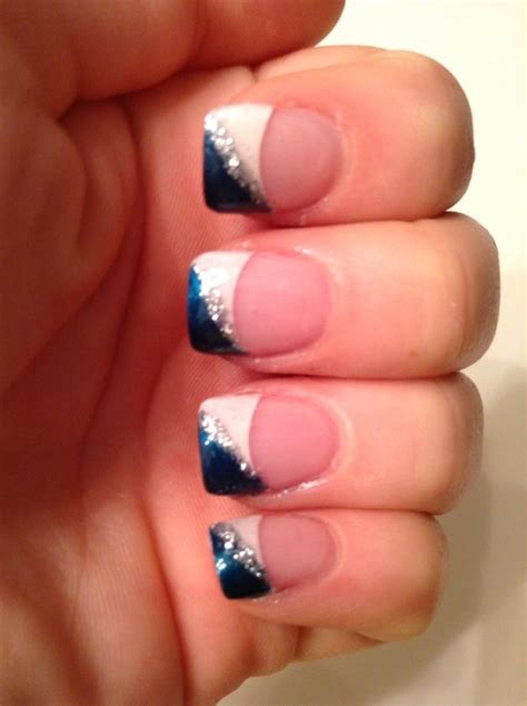 French Tip Nails With Blue And Glitter Design 62 Fabulous