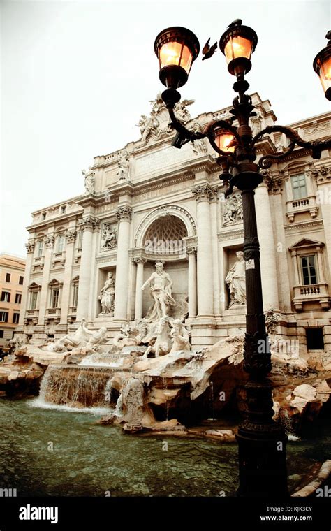 Trevi Fountain Baroque Style Famous Tourism Attraction In Rome Italy