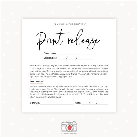 Photo Print Release Form Card Template Strawberry Kit
