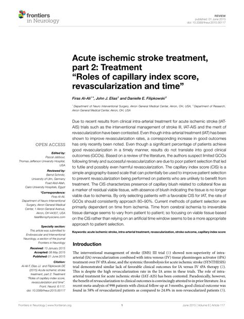 Pdf Acute Ischemic Stroke Treatment Part 2 Treatment Roles Of