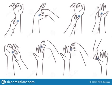 Acupressure Hand Massage Technique Woman Pressing Finger Palm Wrist Points Vector