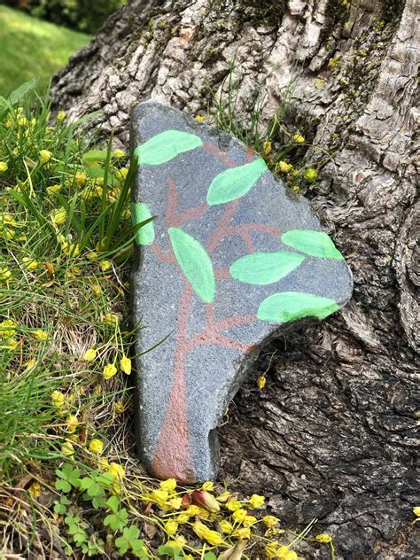 Hand Painted Tree Rock Etsy