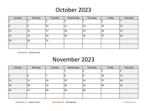 October And November 2023 Calendar