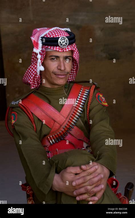 Jordanian Bedouin Forces Officer Wearing Red And White Checked Shemagh