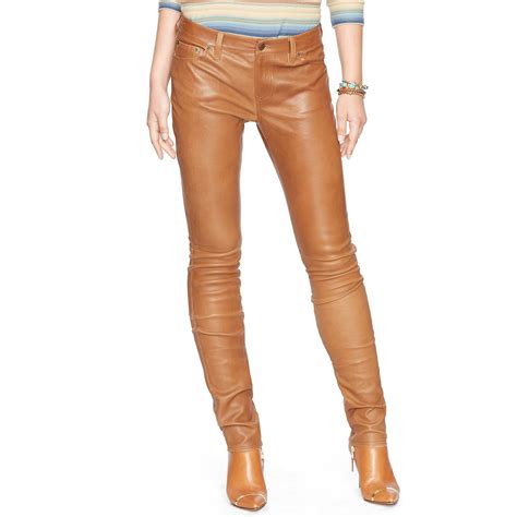 Lyst Ralph Lauren Stretch Leather Skinny Pant In Brown