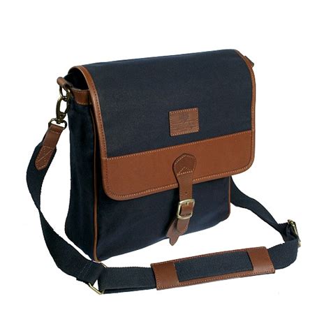 Navy Blue Waxed Canvas Cross Body Messenger Bag