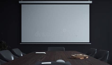 Projector Screen Canvas In Modern Conference Room 3d Rendering Stock