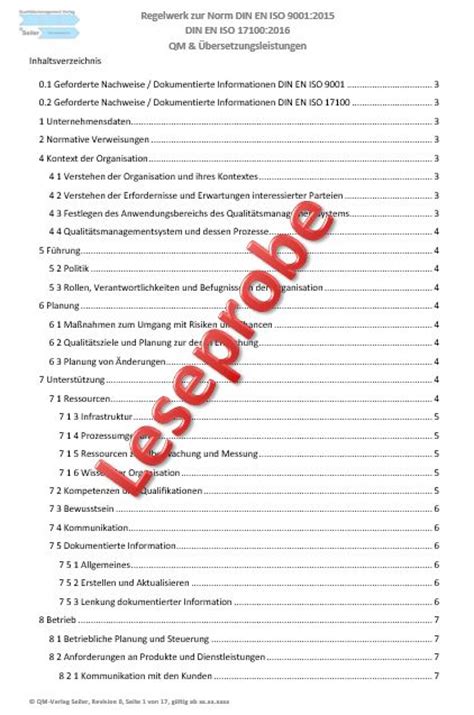 Einschätzskalen, in sinnvoller weise einzusetzen oder in weiterer folge qualitätsstandards zu formulieren und ein qualitätshandbuch zu verfassen. Musterhandbuch DIN EN ISO 17100:2016 Übersetzungsleistungen