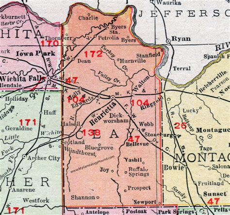 Clay County Texas Map 1911 Henrietta Jolly Bellevue Byers