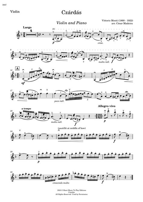 Czardas Violin And Piano Individual Parts Arr César Madeira Sheet Music Vittorio Monti
