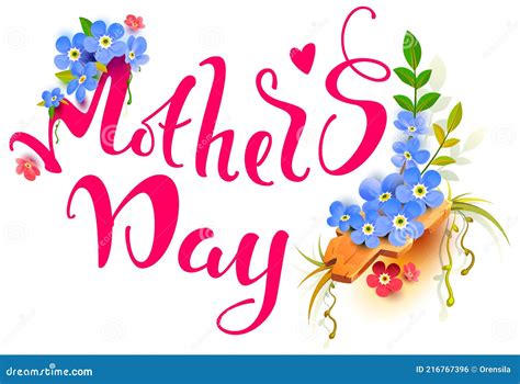 Mothers Day Greeting Card Lettering Text And Blue Flower Bouquet Stock Vector Illustration Of