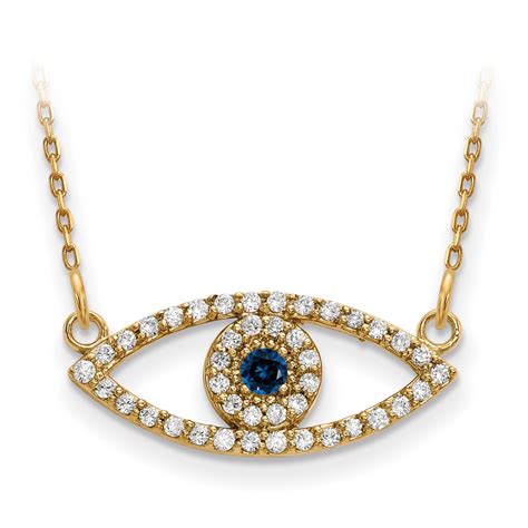 14k Yellow Gold Small Chain Necklace Diamond Sapphire Evil Eye Pendant