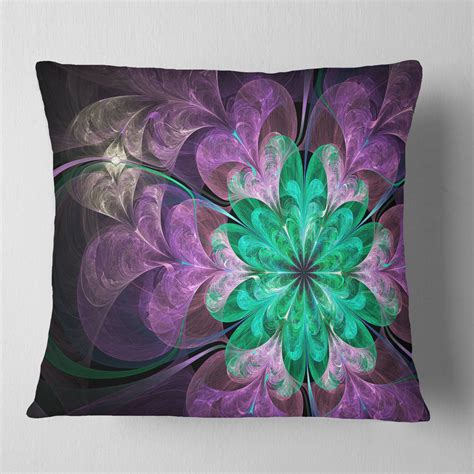 Designart Glittering Purple Green Fractal Flower Floral Throw Pillow