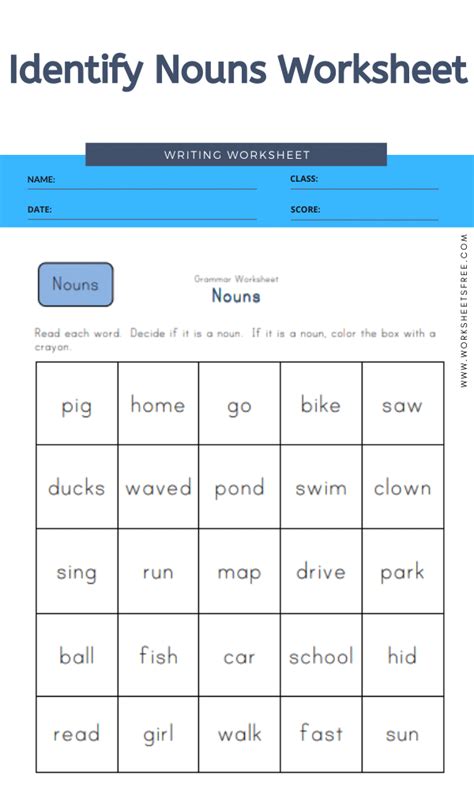 Identify Nouns Worksheet Grade 1