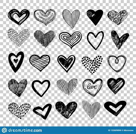 Doodle Hearts Hand Drawn Love Heart Icons Stock Vector Illustration