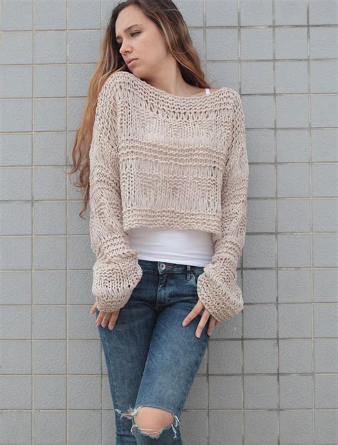 Handgestrickte Pullover Cropped Pullover Sweater Crop Knit Sweater