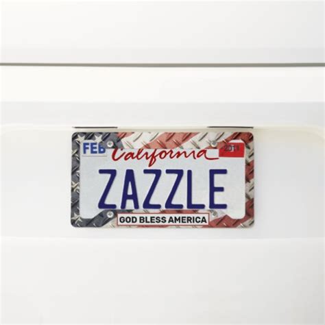 Diamond Plate God Bless America American Flag License Plate Frame Zazzle