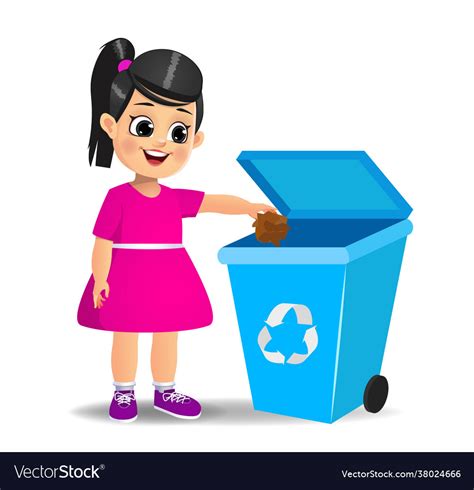 Cute Girl Throwing Trash In Recycle Bin Royalty Free Vector