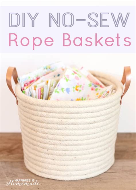 Give a basic storage basket a rustic makeover with rope. DIY No-Sew Rope Baskets - Happiness is Homemade