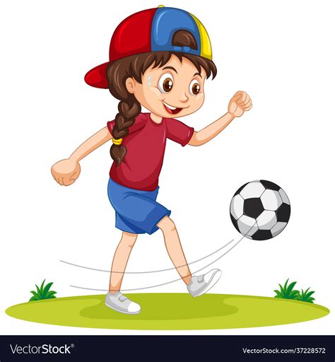 Cute Girl Playing Football Cartoon Character Vector Image