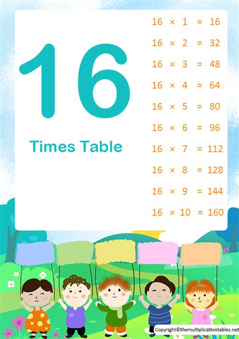 16 Times Table Free 16 Multiplication Chart Table Pdf