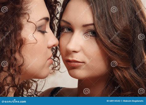 tender kiss of two brunettes homosexuality lesbians stock image image of beautiful erotic